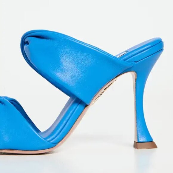 New Aquazzura Twist Leather 95mm Slip On Turquoise Mule Sandals 7.5 US - Picture 6 of 16